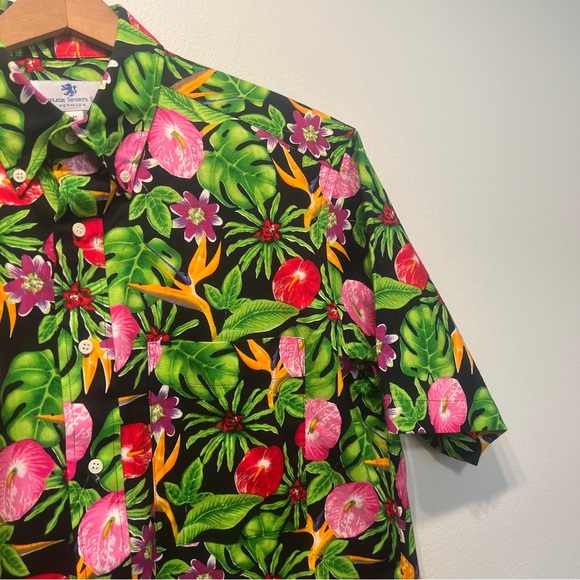 English Sports Shop Bermuda Vintage Short SS Tropical Floral Hawaiian Black Sz M - Picture 2 of 8